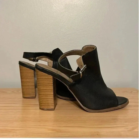 Covington Wood Block Leather Mules | Open Toe Heels | Faux Leather Mules - Picture 1 of 7